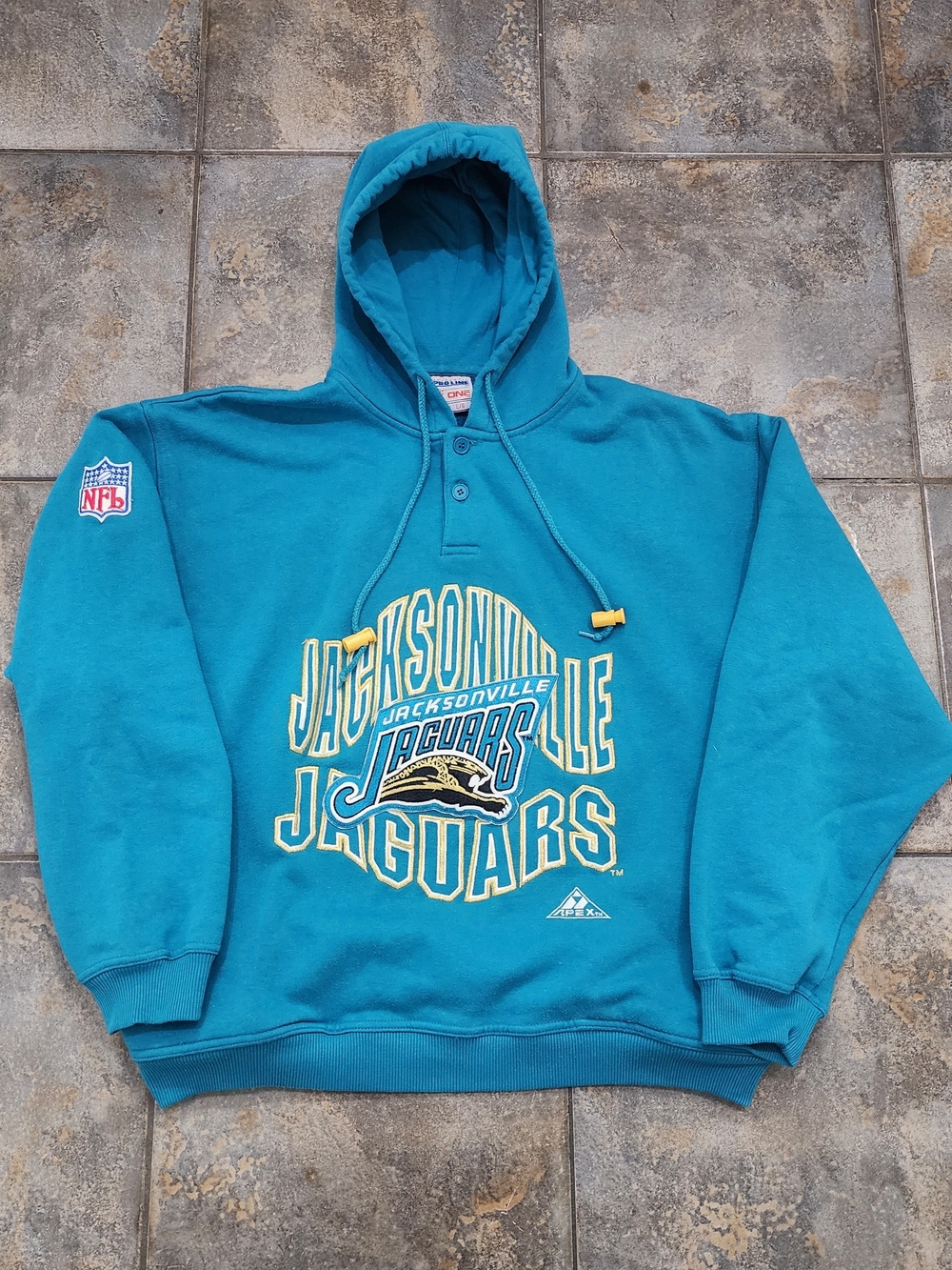 Vintage 90s Jacksonville Jaguars Large Apex One NFL Pro Line Banned Logo Hoodie